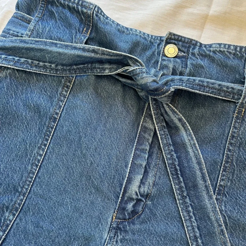 Lauren Ralph Lauren Denim Shorts Womens 14 Blue Paperbag Waist Belted High Rise